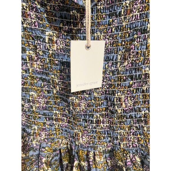Jennifer & Grace Blue Floral Smocked Ruffle Top - Medium - Picture 6 of 6